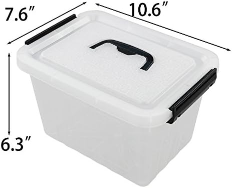 Kekow 6 L Caixa de armazenamento transparente, caixa de armazenamento de plástico com alça preta, 4-PACK
