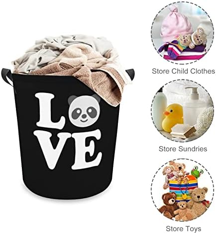 Amor panda lavanderia cesta de roupa dobrável cesto cesto de lavanderia saco de armazenamento com alças