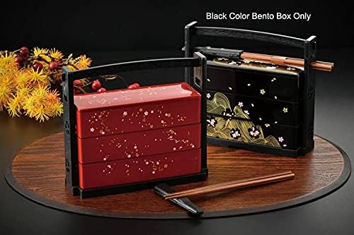 JapanBargain 1951, Almoço japonês Bento Box três níveis com pauzinhos tradicionais de sushi lacada de plástico Sushi Serviço Sakura Cherry Blossom Pattern, fabricado no Japão