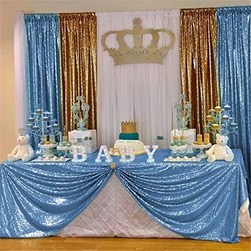 Toalhas de mesa de lantejoulas azuis bebês 90x132 polegadas Glitter Decorações de mesa brilhantes para meninos da festa de casamento do chuveiro