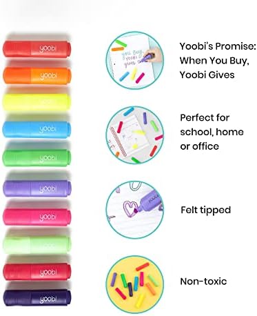 Yoobi Mini Highlighter Conjunto - Conjunto de 10 marcadores líquidos de ponta de cinzel brilhante - marcadores líquidos - vermelho, rosa, verde, roxo, amarelo e muito mais, suprimentos escolares de cor não tóxicos.