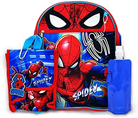 Mochila do Homem -Aranha com lancheira Bottel Bottle Bottle Bottle - 5 peças Kids School Backpack Conjunto - Meninas Bolsa de ombro de meninas Impressa Marvel Superhero Spiderman