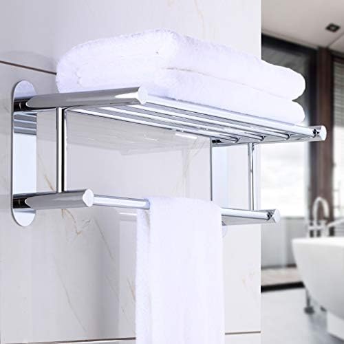 YHSMZ Toalha de aço inoxidável com prateleira, prateleira do banheiro com haste de barra de toalha para montagem na parede, estilo