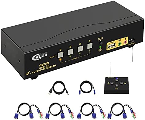 CKLAU 2 PORT USB 3.0 Monitor Quad KVM Switch HDMI 2.1 8K@60Hz 4K@144Hz com saída de áudio e todo o cabo de entrada,