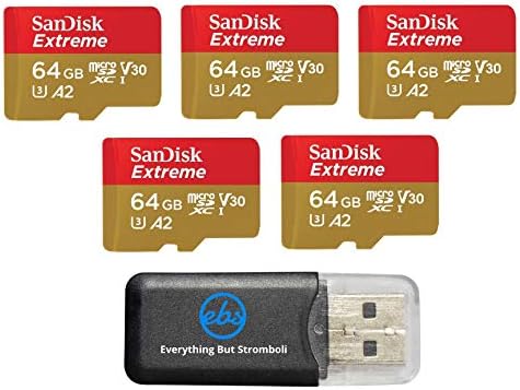 Card de memória Sandisk Micro Extreme 64 GB para DJI Air 2S Drone Pacard com tudo, menos Stromboli MicroSD Card Reader