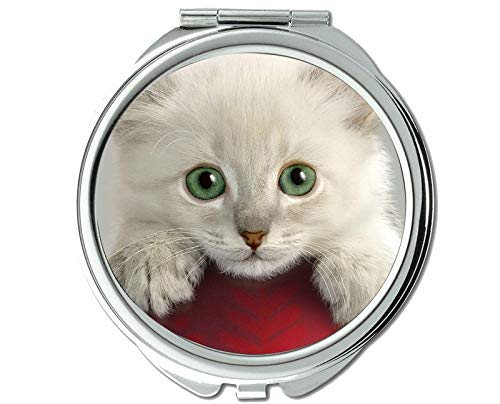 Espelho de bolso, gatinho espelho vermelho branco fofo para homens/mulheres, 1 x 2x ampliação