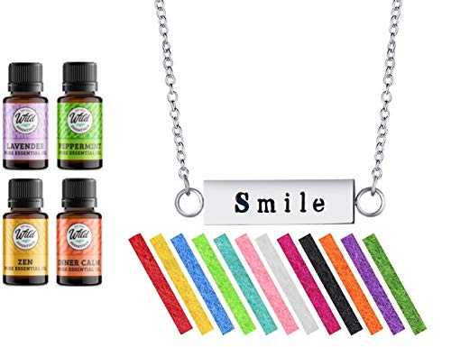 Wild Essentials Smile Óleo Essential Difusor de Colar de Colar Pingente de Aromaterapia Pingente, 24 Corrente de aço inoxidável,