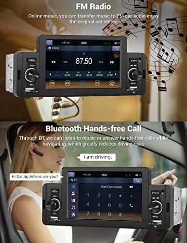 Estéreo de carro DIN único com Apple CarPlay e Android Auto Bluetooth HandsFree Call Mirror Link de 5 polegadas Tela de toque