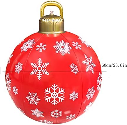 XIOS Decoração de Natal 24 polegadas Gigante de Natal PVC Bola inflável Ornamento ao ar livre Ornamento inflável de Natal Decoração de árvore de Natal ao ar livre de 70 anos