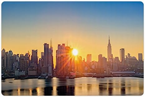 Ambsosonne City Pet Tapete para comer e água, sol tranquilo no nascer do sol no centro de Manhattan Estados Unidos NYC AFRICONA AMERICA, RETANGLE NÃO REMBORAGEM PARA DOM