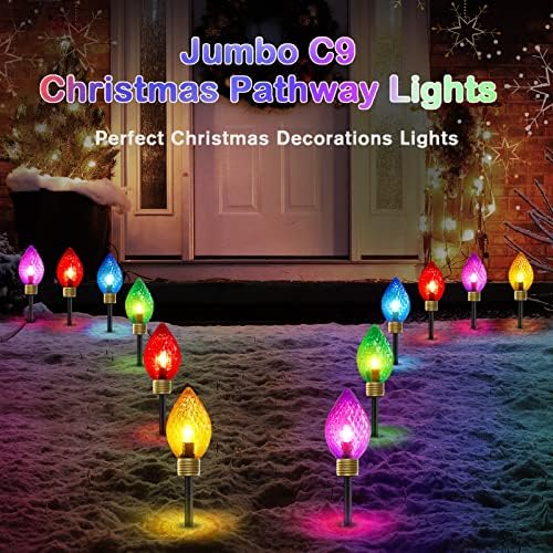 ???? ??? Luzes de caminho de natal jumbo c9, decorações ao ar livre com marcadores de caminhos grandes lâmpadas multicoloridas Luzes de passarela conectáveis ​​para festas de férias de quintal decoração de jardim 5 luzes