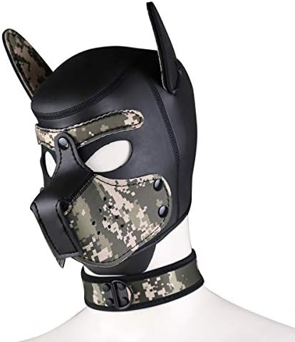 Neoprene Dog Facle Face Puppy Máscara com colarinho, novidade Removível Cosplay Pup Hood Máscara