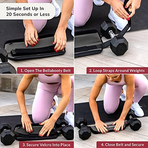 BellABooty Exercício Cinturão de impulso do quadril, fácil de usar com halteres, kettlebells ou pratos, preenchimento resistente