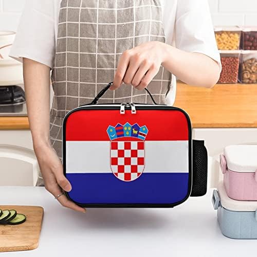 Pacote de refeições reutilizáveis ​​de bolsa de couro com bandeira da bandeira da Croácia com alça de dobra para o piquenique de escritório viagens de piquenique