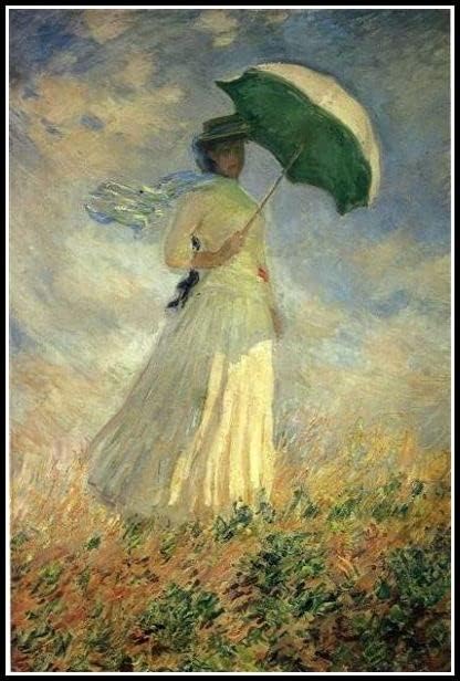 Mulher com um parasol voltado para a direita, também conhecido como estudo de uma figura ao ar livre, de frente para a pintura direita de Claude Monet 5D Diamond Painting Kit para adultos crianças, artesanato de bricolage para decoração de parede em casa