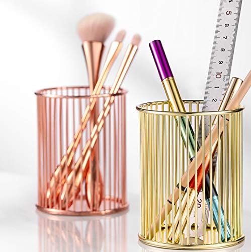 N/A Nordic Hollow Out Makeup Brush Pot Organizer Ferro redondo redonda de caneta Lápis Copo Rose Gold Makeup Cosmetic Organizer