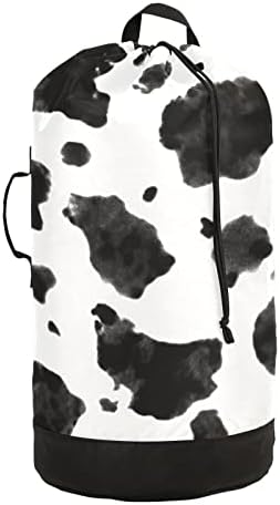 Caminhando Backpack Backpack Backpack Saco de lavanderia preta Branca de vaca Padrão de praia Roupas de roupas para cesto de mochila leve para a faculdade, acampamento