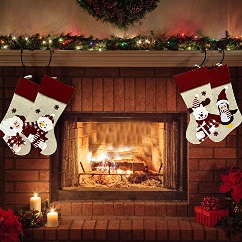 YANSANIDO Adorável estocagem de Natal de 4 meias penduradas personalizadas grandes meias para decorações de festas de férias e Natal