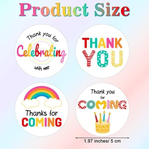360 PCs Obrigado etiquetas adesivos de arte fofos Rainbow Birthday Stickers Obrigado por vindo etiquetas por embalagem