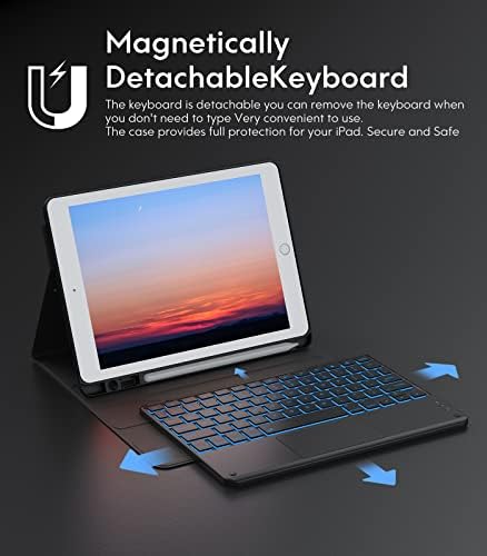 Chesona iPad teclado 9ª geração, 7 coloras de cor, trackpad com vários toques, suporte de lápis embutido, 2 canais Bluetooth,