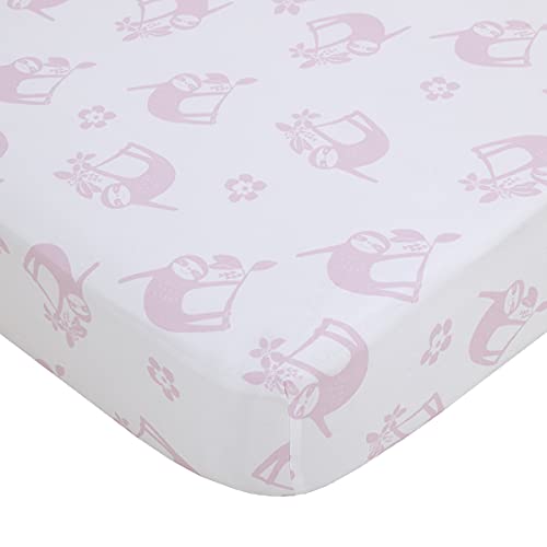 NOJO Tropical Garden Pink, Green, & White Jungle Animal 3 peça Mini -Berço de cama de berço - Consolador, dois lençóis ajustados,