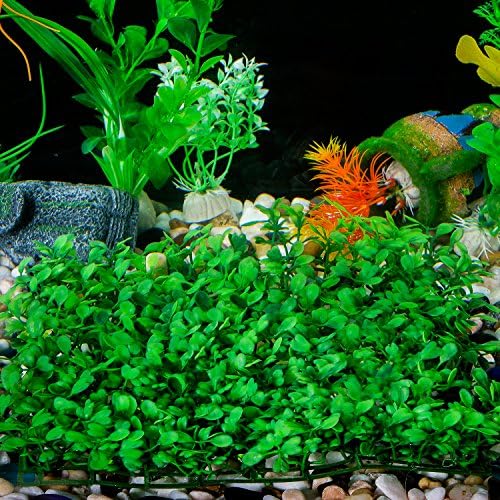 Slson Aquarium Decorations Grass Artificial Plástico Planta de 9 polegadas Plantas verdes quadradas Plantas verdes para água salgada Decoração de tanques de peixes tropicais de água doce, com 8 PCs Cups