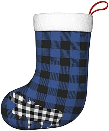Silinana Buffalo xadrez xadrez de lenhador azul preto de pelúcia de Natal, meias de natal, ornamentos pendurados sacos de doces