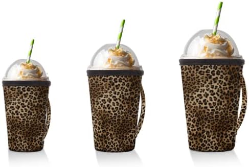 Manga de café gelada reutilizável com leopardo com manga de neoprene para refrigerante, café com leite, chá, bebidas, cerveja