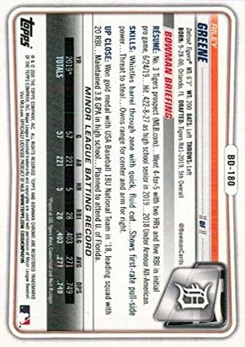 2020 Bowman Chrome Draft BD-180 Riley Greene RC RC Detroit Tigers MLB Baseball Trading Card