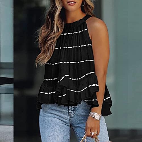 Tops de verão femininos, Moda Women Stripe Impresso Halter O-Gobes Tanque Sleeseless Casual Tops Blusa Tops femininos