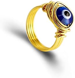 Colorido Bling Tamanho 6 a 9 Símbolo turco Lucky Blue Evil Eye Rings For Women Pinzing Wire embrulhado para mulheres Protection
