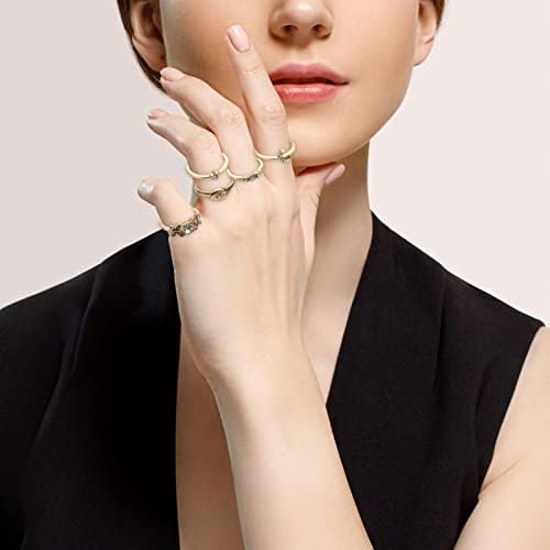 Anéis ocidentais para mulheres, declaração de empilhamento feita à mão, mulheres pedras preciosas tocam um anel artesanal com peso leve simples