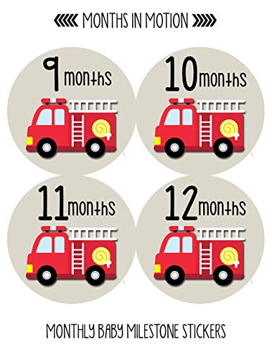Adesivos mensais para bebês - adesivos mensais de marco - adesivos de mês para menino - caminhão de motor de bombeiro