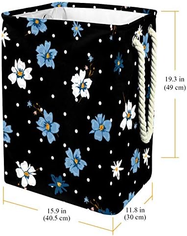 Deyya Baskets de lavanderia de flores silvestres preto e branco dificultam altos altos dobráveis ​​para crianças adultas meninos adolescentes meninas em quartos banheiro 19.3x11.8x15.9 em/49x30x40.5 cm