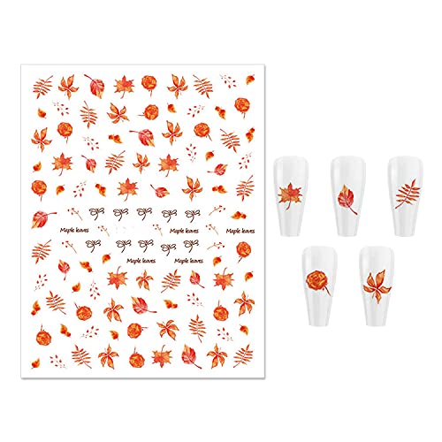 Wokoto 12 lençóis Adesivos de unhas de queda para adesivos de unhas Arte para crianças adesivos de unhas adesivos de folha de bordo para unhas animais raposa coabits decalques de unhas de flor para unhas artes de caça de outono adesivos de feriado