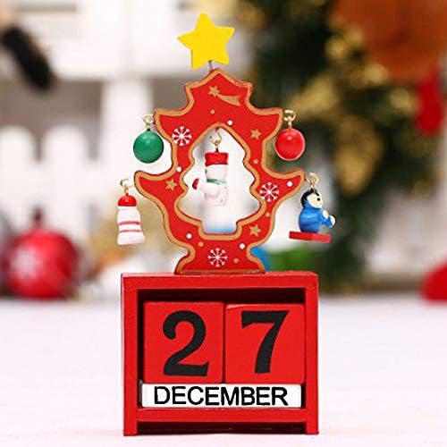 Novmay Christmas Countdown Calendário Blocos de madeira perpétuos calendários de mesa Rena