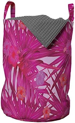 Bolsa de lavanderia de hibiscus de Ambesonne, padrão de conceito de verão de flores tropicais e folhas de monstera,