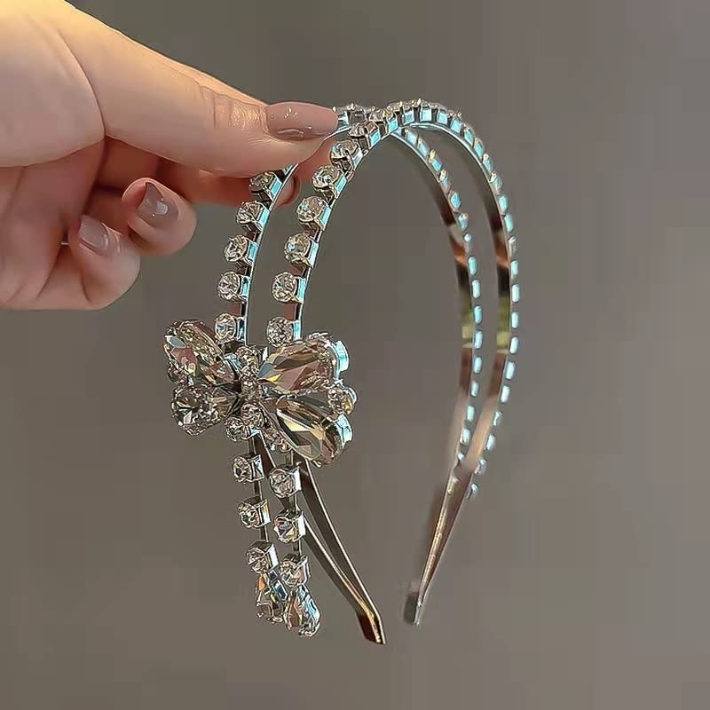 Walnut Full Diamond Double Double Bow Double Bandamento da cabeça Flash Diamond Crystal Hair Band Jóias femininas