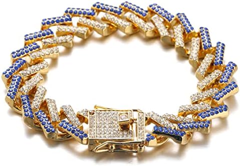 Cadeia de ouro de halukaka para gato, colar cubano de diamante colar colar de 14 mm de 14 mm Platinum White Plated Diamonds Blue 9