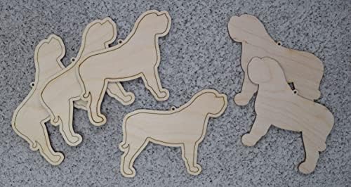 Conjunto de 6 formato de ornamento de cão de madeira inacabado de mastim em inglês - Feito nos EUA - 4 polegadas de largura