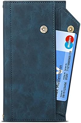 Caixa de carteira de flip -flip de telefone compatível com o Google Pixel 6A, estojo com zíper com slot para cartão de bloqueio RFID, bolsa de zíper magnética Flip com pulseira de pulseira, capa de couro vintage PU (cor: