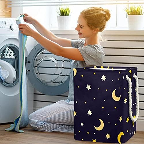Indicador Lua Amarela Estrelas Padrão Blue escuro Grande lavanderia cesto cesto de roupas prejudiciais à prova d'água para o organizador de brinquedos de roupas, decoração de casa para banheiro do quarto