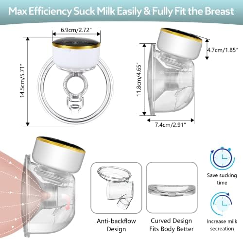 Bomba de mama elétrica, bomba de mama vestível, bomba de mama sem mãos e tela LCD inteligente com 3 modos e 9 níveis de sucção,