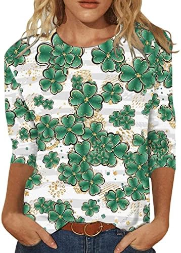 Blusa do Dia de Yubnlvae St Patrick para mulheres impressas de gola alta da tripulação