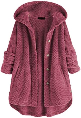 Andongnywell Womens Fuzzy Jacket Solid Open Front Capuz Buttons