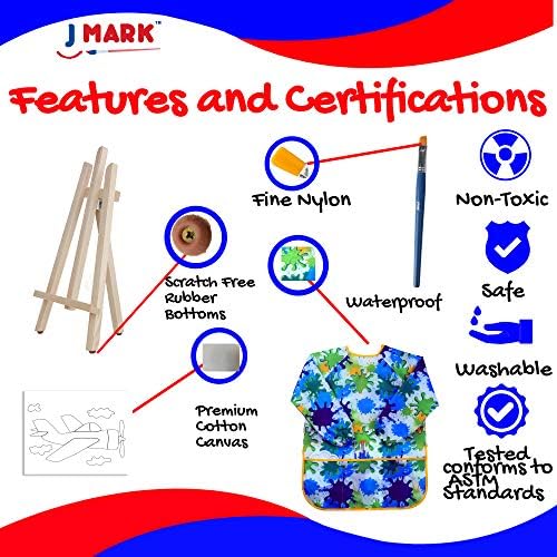 J Mark Kids Paint Conjunto - pintura de acrílico para crianças - bolsa de armazenamento, tintas, cavalete, tela, pincéis