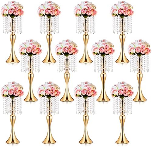 Recebias centrais de casamento de ouro da unittype 12 para mesas de 21,3 polegadas de altura, suporte de flor de