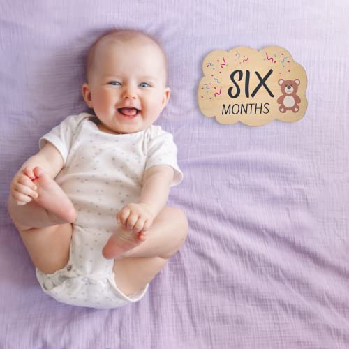 Cartões mensais do sinal do coração - Hello World Newborn Sign | 14 Designs - Marcos mensais de bebê em forma de nuvem | Discos