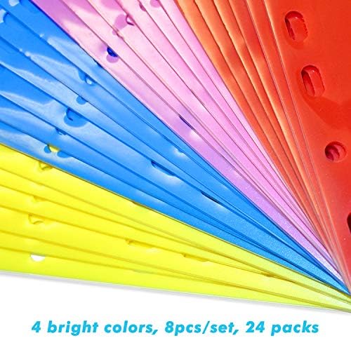 Divisores de plástico de 8 tabelas com bolsos dianteiros - pacote de 3 conjuntos, divisores multicoloridos com bolsos para ligantes,