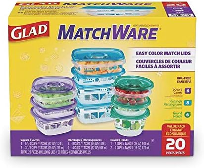 Recipientes de armazenamento de alimentos de Matchware da Gladware, 20 PC Value Pack Rainbow Kitchen Storage Recipadores | Bloqueia de trava de trava e estão em casa mini recipientes de armazenamento de alimentos redondos, pequenos recipientes de alimentos